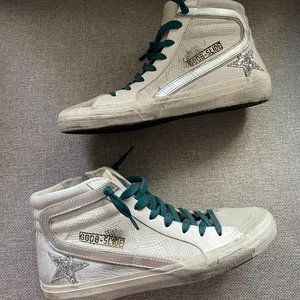 WORN ONCE - Golden Goose Slide in beige with silver glitter star and flash